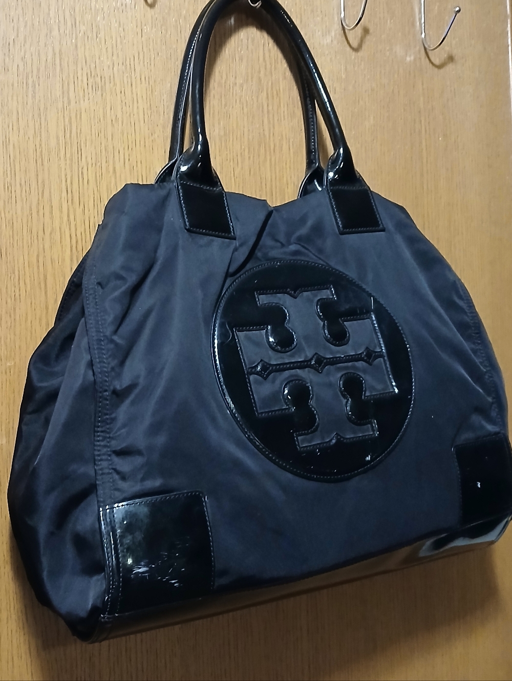 Tory Burch Ella Patent Nylon Tote - Black (Large)